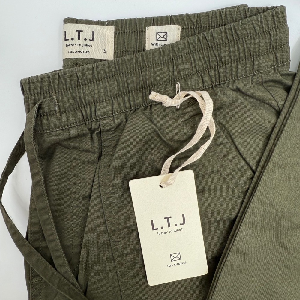 NWT Letter to Juliet Olive Cargo Jogger Pants Size S Elastic Waist